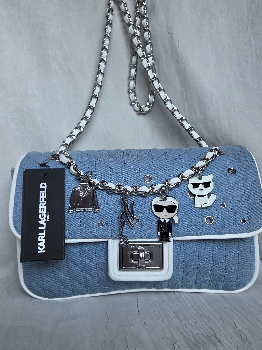 Karl Lagerfeld Paris Agyness Quilted Denim Shoulder Bag